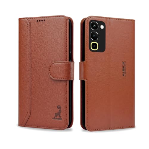 Image of AIBEX Compatible for Realme 16X 5G / Realme Narzo 100X 5G / Realme P4R 5G Flip Cover Leather Finish | Inside TPU with Card Pockets | Wallet Stand | Complete Protection Flip Case Brown
