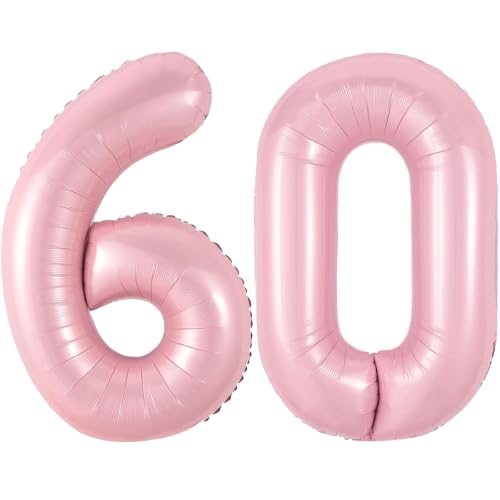 Image of Number Balloons Pink Party Balloon - Giant Number 60 Balloon, 40 Inch Large Balloon, Birthday Decorations for Women, Birthday Balloon for Anniversary Baby Shower Princess Party Decorations