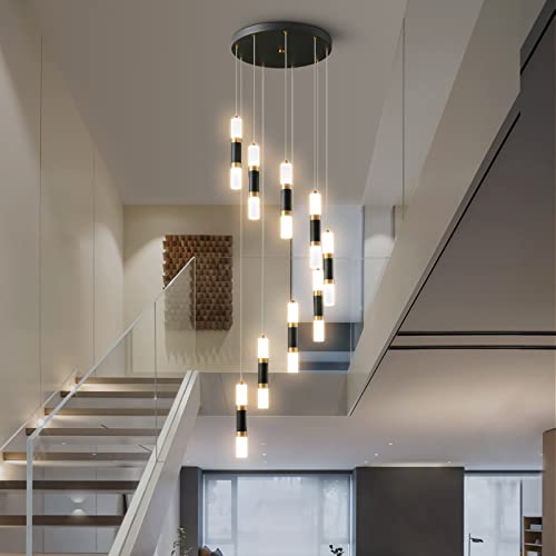 Image of 9-Light Chandelier LED 54W Dimmable Chandeliers for Entryway Pendant Light Fixture Chandeliers for Staircase Lobby Black Gold Lighting Modern High Ceiling Chandelier
