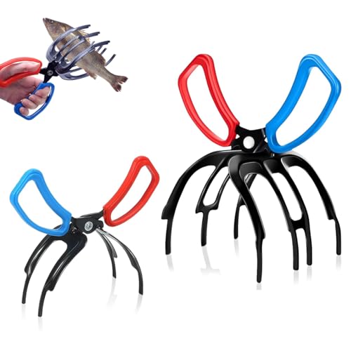 BENEONY UMAIL 2 PCS 2/3 Claw Fish Grippers for Fishing,Metal Fishing Pliers Gripper Catch Fish Control Clamp,Multi 3 Teeth Fishing Pliers for Most Freshwater Fish Grip Tackle Holder (Small + Large)