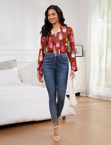 Image of SHESHOW Satin Pajamas for Women Set Long Sleeve Button Down Sleepwear 2 Piece Nightwear Women Pjs Sets Size XS-XXL