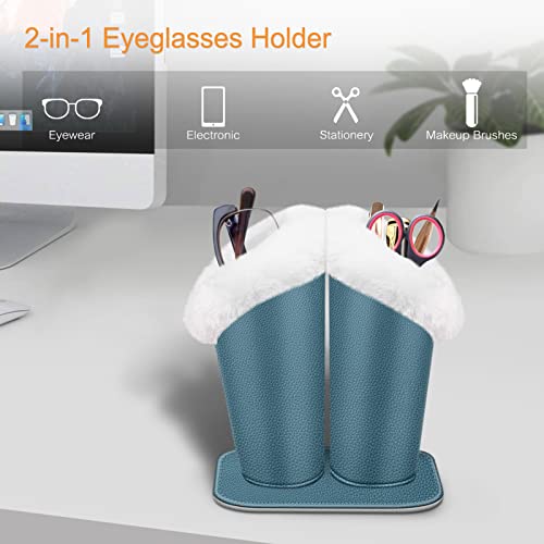 Image of FINTIE Plush Lined Double Eyeglasses Holder with Magnetic Base, Glasses Stand Case Organizer for Desk, Nightstand, Office