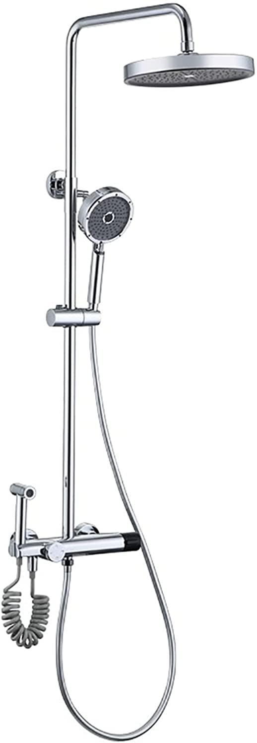 QUSYZD Shower System Thermostatic, Shower Faucet Set 10 Inches Shower Combo Set Wall Mounted Rain Mixer Combo Set with Tub Spout, Rain Shower Head, Handheld Shower Head, To,Chrome