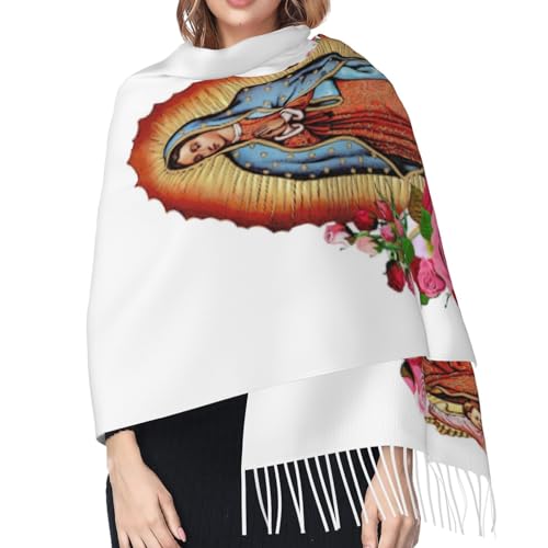 Virgen De Guadalupe Tassel Scarves Soft Warm Pashmina Scarf, Large Shawls And Wraps, Lightweight Scarfs For Women4