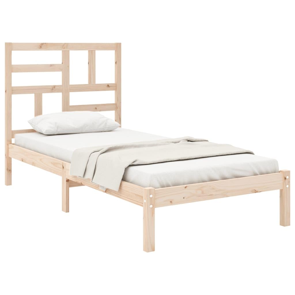 lite drewno sosnowe nowoczesny wystrój sypialni pojedyncza 90x190 cm brąz | Rama łóżka lite drewno 90x190 cm pojedyncza sosnowa z zagłówkiem do małej sypialni