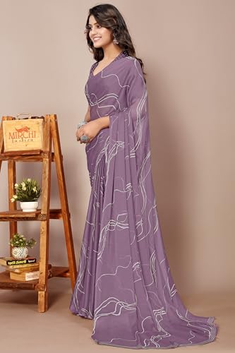 Image of MIRCHI FASHION Saree for Woman Chiffon Georgette Geometric Printed | Lightweight Farewell and Women's Office Sari with Blouse Piece