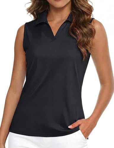 Image of MAGCOMSEN Women's Sleeveless Golf Polo Shirts Collared Tank Tops UPF 50+ V-Neck Quick Dry Workout Athletic Tennis Tops