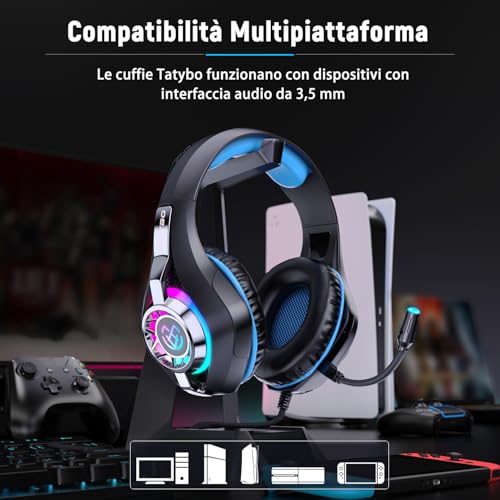 Cuffie Gaming, Cuffie Gaming con Microfono Noise Cancelling, Stereo Bass Deep, Cuscinetti Auricolari Proteici, per Ps4 Ps5 PC Xboxone Switch, Blu - Cuffia gaming - Immagine 5