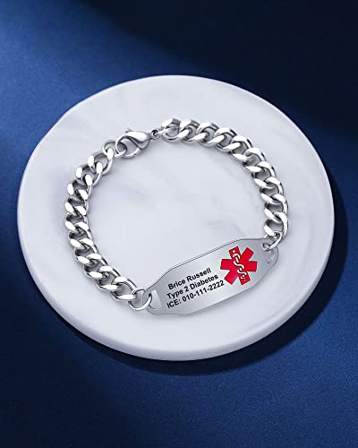 JF.JEWELRY Customized Medical Alert Bracelets for Women | Women's Stainless Steel Medical ID Bracelet | Allergy Medical Alert Bracelet | Free Engraving - Thumbnail 3