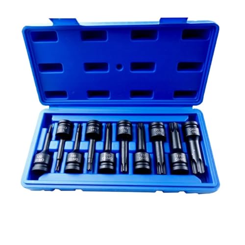 Juego de vasos de impacto Juego de enchufes de punta de estrella de impacto de 1/2 pulgadas, 10 Uds., juego de brocas de T20-T80, herramientas manuales de Metal for llave de cabeza cuadrada de 1/2 pul