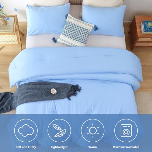 Image of ROSGONIA King Size Comforter Set Light Blue, 3pcs King Comforter Set (1 Comforter & 2 Pillowcases) All Season Soft Lightweight Bedspread Blanket Quilt