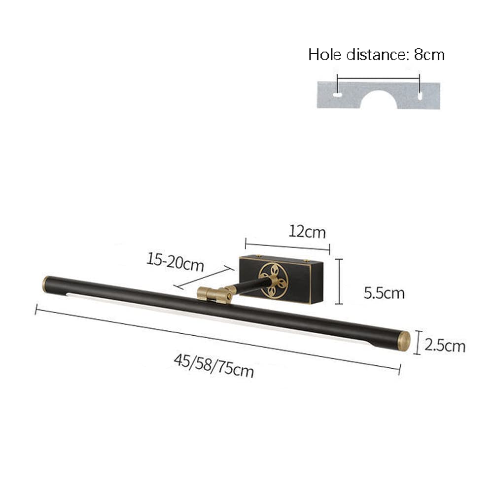 Led Spiegelfrontleuchte Moderne Kupferwandleuchte, Badezimmerbeleuchtung Acryllampenschirm Über Spiegelleuchte, Einziehbarer Lichtarm Bilderleuchte Für Schlafzimmer Wohn,Dark-45cm