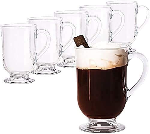 Image of 300 ML Glass Coffee Mug Set, with Convenient Handle, Tea Glasses for Hot /Cold Beverages, Thermal Shock Resistant, Tempered Glass, Mugs for Cappuccino Pack of 6 (PN - 06, 6 Count (Pack of 1))