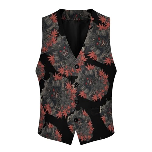 Fall Leaves Armors-Masks-Japanese Men's Suit Vests Business Formal Dress Vest V-Neck Waistcoat for Wedding Casual4