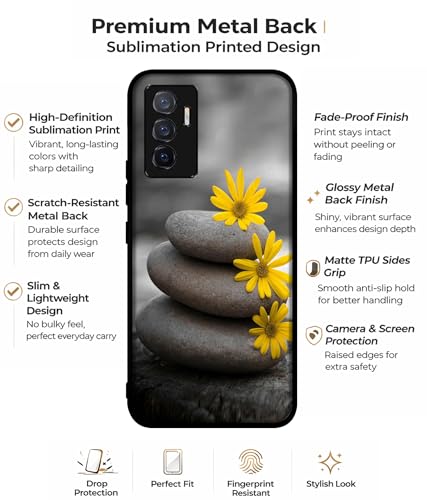 Image of Stones and Flower Design Premium 2D Printed Metal Back Case Cover for Vivo V23E 5G / Y75 4G