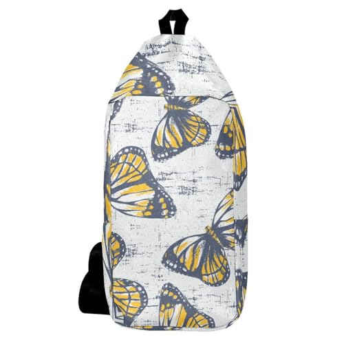 Sac à dos à bandoulière papillon jaune imprimé bois relief visuel unique