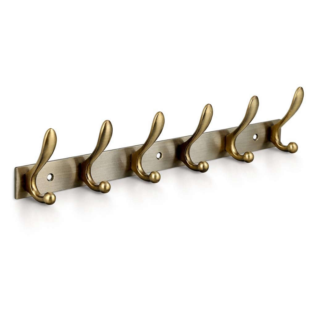Exclusive Extra Long 40 cm Antique Brass 6 Pin Metal Bathroom Cloth Hooks Hanger Door Wall Robe Hooks Rail for Hanging Keys,Clothes,Towel (1, Antique)-picture-31