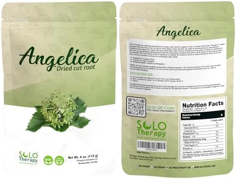 Solo Therapy Angelica Dried Cut Root 4 oz, Archangelica Root, Angelica Archangelica Officinalis, Resealable Bag, Angelica Root Tea, Product from Croatia, Packaged in The USA (4 Ounce (Pack of 1))