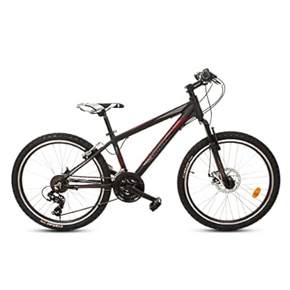 24 Zoll Alu Aluminium Kinderfahrrad Kinder Mädchen Jungen Jugend MTB Fahrrad Mountainbike 18 Gang Bike Rad Gabelfederung Federgabel Hardtail Disk Scheibenbremse Highflyer Schwarz BORDO R012862
