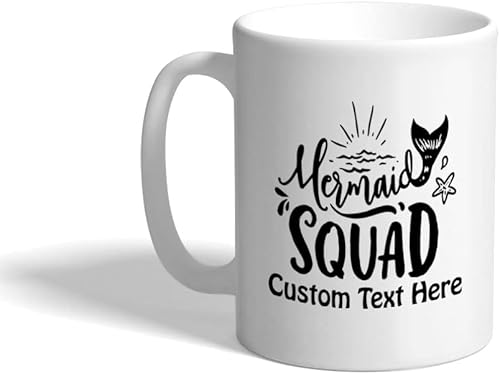 Custom Funny Summer Mermaid Nautical Ceramic Coffee Mug 11 Ounces Squad Mermaid Types Sun Waves Stars White Tea Cup Personalized Text Here