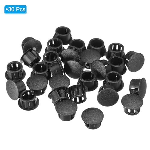 Image of PATIKIL 13mm (1 /2 inch) Plastic Hole Plugs, 30Pcs Flush Type Round Hole Plugs Cover Snap in Locking Hole Tube for Table Kitchen Cabinet Furniture, Black