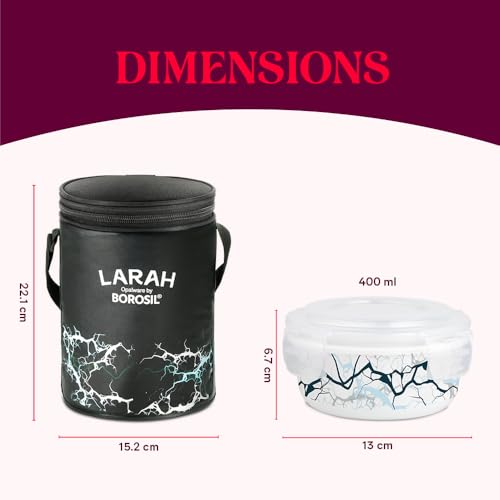 Image of Larah by BOROSIL Zeus Lunch Box with Bag | 3pc Round Container Set (400ml Each) | Opalware Tiffin Box for Office for Men, Lunch Box for Women | Microwave & Dishawasher Safe | White