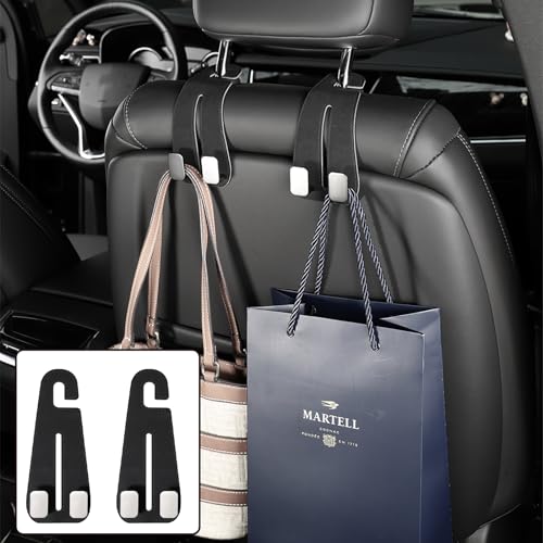 Dragon Art Car Hooks for Headrest, Car Seat Back Storage Hook for Headrest, Headrest Hooks for Purses and Bags, Car Hooks Leather (Black-2 Pack)