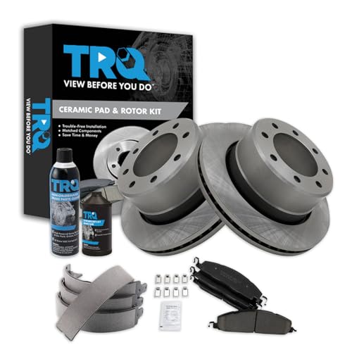 Image of TRQ Rear Brake Pad & Rotor Kit, with Chemical Kit Parking Brake Shoe Set Ceramic Compatible with 2009-2010 Dodge Ram 2500, 3500 2011-2018 Ram 2500 3500