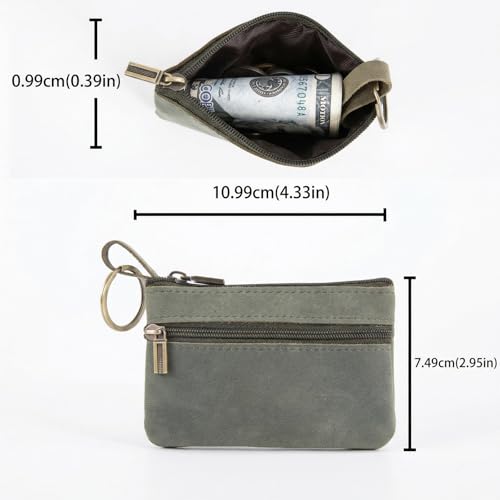 Image of Coin Purse for Men,Coin Pouch with Zipper for Men Women,Genuine Leather Mini Coin Pocket Pouch Change Holder Mens Tray Purses Coin Purse Cash Change Wallet Key Holder Money Pouch