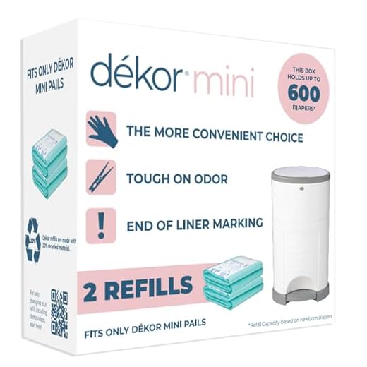 Dekor Mini Diaper Pail Refills | 2 Count | Most Economical Refill System | Quick & Easy to Replace | No Preset Bag Size – Use Only What You Need | Exclusive End-of-Liner Marking | Baby Powder Scent