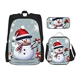 MQGMZ Bolsa de libros de gran capacidad con estampado de muñeco de nieve con texto en inglés 'Christmas Happy Snowman', Negro -, Talla única