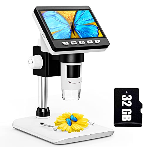 Cimelr Lcd Digital Microscope 4.3 Inch Handheld Usb Microscope 50X-1000X Magnification Pcb Coin Soldering Microscope Video Camera For Adults/Kids - 8 Led Lights, Sd Card Included,Windows Compatible #TOP22
