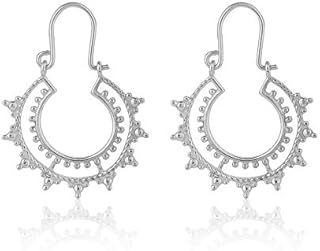 Vanbelle Rhodium Plated & High Polished 925 Sterling Silver Crescent Bali Hoop Earrings for Women and Girls