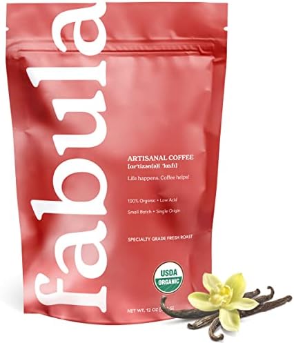 Fabula Vanilla Flavored Organic Coffee Freshly Grounded - Organic - Low Acid - Single Origin - Non-GMO - Mold Free - 12 Ounces