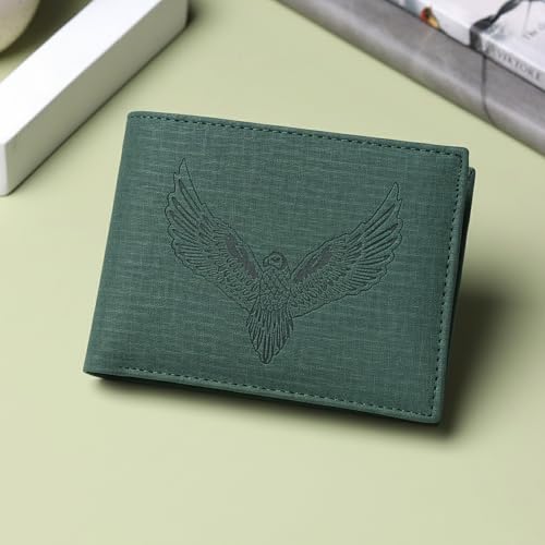 Image of VEMILIO Vegan Leather Wallet for Men | Eagle Print Embossed Premium Bifold Wallet | 3 Card Slots | 2 Cash Compartments | 1 Coin Pocket & 2 Secret Slots | Stylish, Durable & Gift for Men (Eagle, Green)