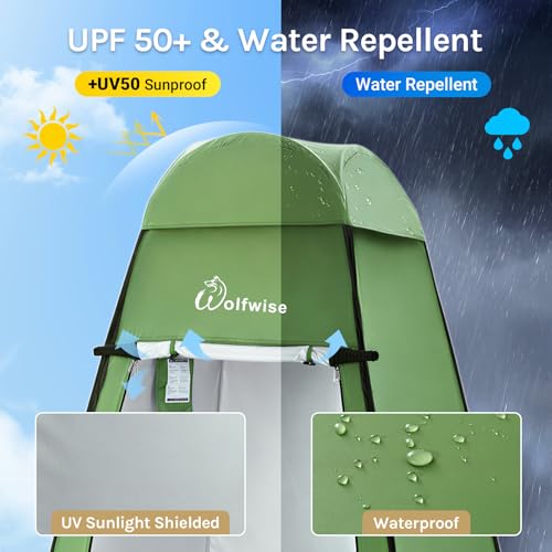 Image of WolfWise PRO Pop Up Shower Tent with Silver Coated, Floor and Rain Fly | Portable Changing Tent with Window & Carry Bag for Camping, Outdoor Privacy Toilet Bathroom with UV Protection, 75 inch /79 inch /83 inchH