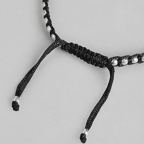 Women's 925 Sterling Silver Beads Evil Eye Rhodium Plated Thread Anklet, Single