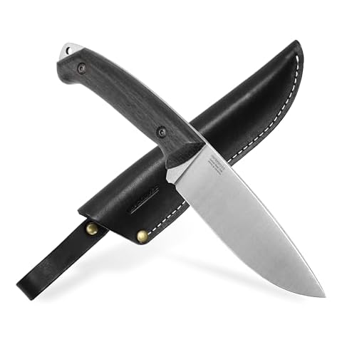 BPS Knives Savage Bushcraft Knife Full Tang Camping Knife with Leather Sheath Carbon Steel Knife, Outdoor Fixed Blade Knife, Bush Survival Knives Gift for Men, Camp Gear Cover