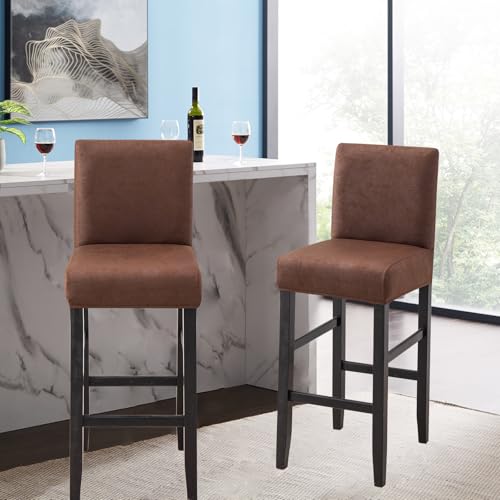 Image of FUANGUI Bar Stool Covers Set of 2, Stretch Bar Stool Seat Covers | Washable Removable Bar Chair Covers with Backs Slipcovers, Bar Chair Covers Square for Kitchen Dining Room Cafe