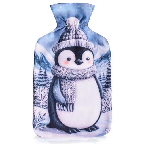 Bouillotte en polaire pour canapé et coucher pingouin 2L