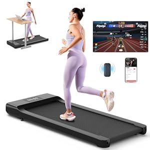DeerRun Walking Pad, Raceable 2.5HP Under Desk Treadmill, Smart App Control, 300 lbs Weight Capacity, Includes Remote & LED Display, Easy-to-Move Design