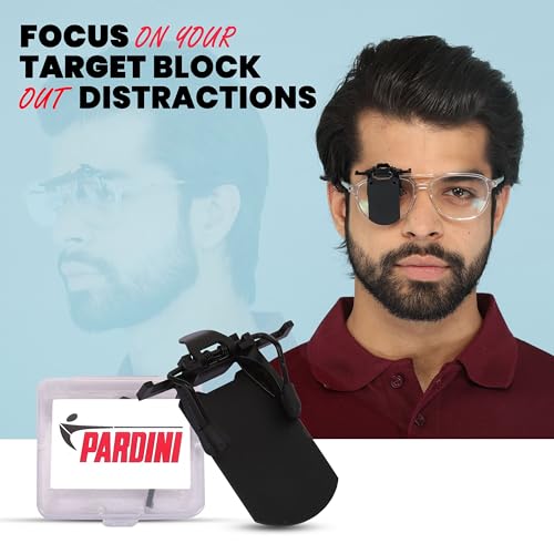 Image of Pardini Clip-On Blinder for Shooting & Archery - Italian Premium Eye Shield for Glasses, ISSF Compliant, Non-Reflective Matte Finish, Lightweight & Durable, Adjustable for Left or Right Eye [Black]