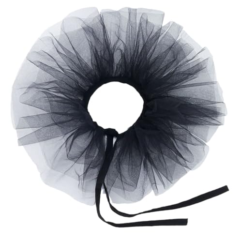 XUYUH Decorative Collar Victorian Ruffled Mesh Fake Collar Shawl Tulle Clown Cosplay Neck Ruff Choker, 40cm, Black