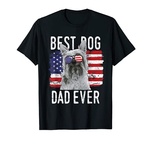 Hombre Bandera Americana Best Dog Dad Ever Silky Terriers USA Camiseta