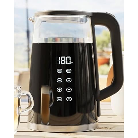 Veken Electric Tea Kettle, 1.7 Liters 1500W, Temperature Control, Keep Warm, Digital Display, Automatic Shut Off, Hot Water Boiler Heater Pot, Glass Boiling Teapot, Kitchen Boil Kettles, Black Cover