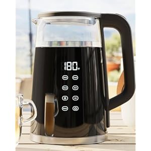 Veken electric tea kettle 17 liters 1500w temperature control keep warm digital display automatic shut off hot water boiler heater pot glass boiling teapot kitchen boil kettles black  urban country home decor
