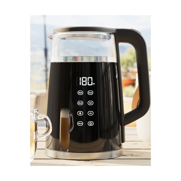 Veken electric tea kettle 17 liters 1500w temperature control keep warm digital display automatic shut off hot water boiler heater pot glass boiling teapot kitchen boil kettles black  urban country home decor