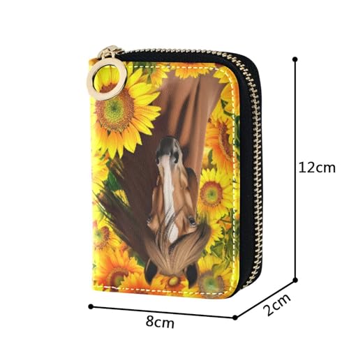 Horse Vibrant Yellow Flowers Women Wallet Zip Around Credit Card Wallets RFID Blocking Aesthetic Travel Wallet with Zipper3