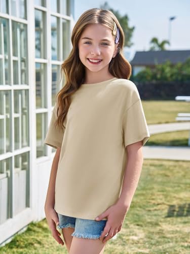 Image of Haloumoning Girls Short Sleeve T-Shirts | Kids, Summer,Girls shirts,Oversized t shirts,Girls T-Shirts,Oversized Tops, Casual Crewneck, Basic Tees 5-14Y