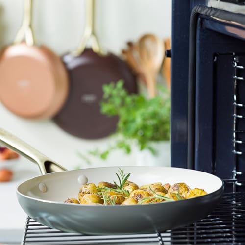 GreenPan Shades 3-Piece Ceramic Non-Stick Pans Set, Ø 20/24/28 cm, PFAS-Free, Induction Suitable, Gold Stainless Steel Handle, Dishwasher Safe, Oven-Safe, Terra